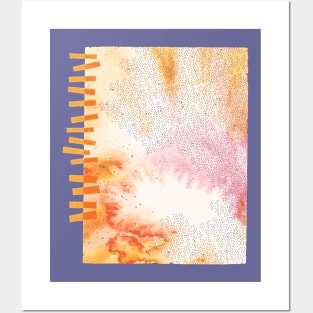 Abstract Watercolor Illustration With Geometric Hatch Marks - Warm Colors Posters and Art